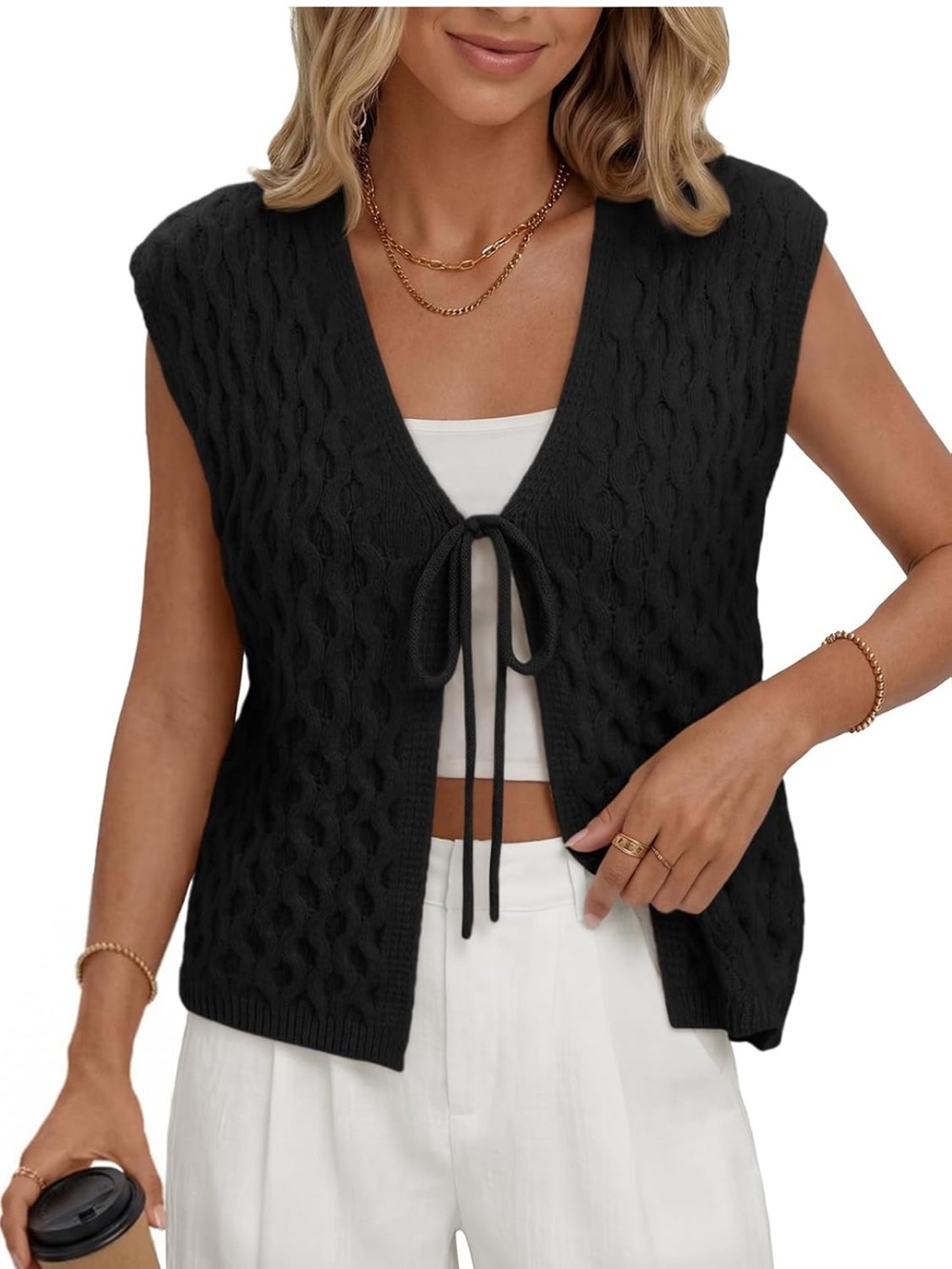 LILLUSORY Womens Black Tie Front Sweater NWT Size Small #Lux- Q